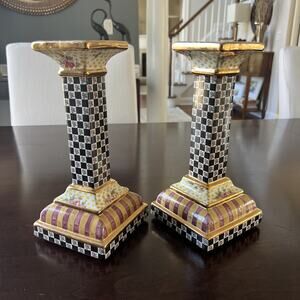 Excellent 2006 MACKENZIE CHILDS TORQUAY CANDLE STICKS / HOLDERS